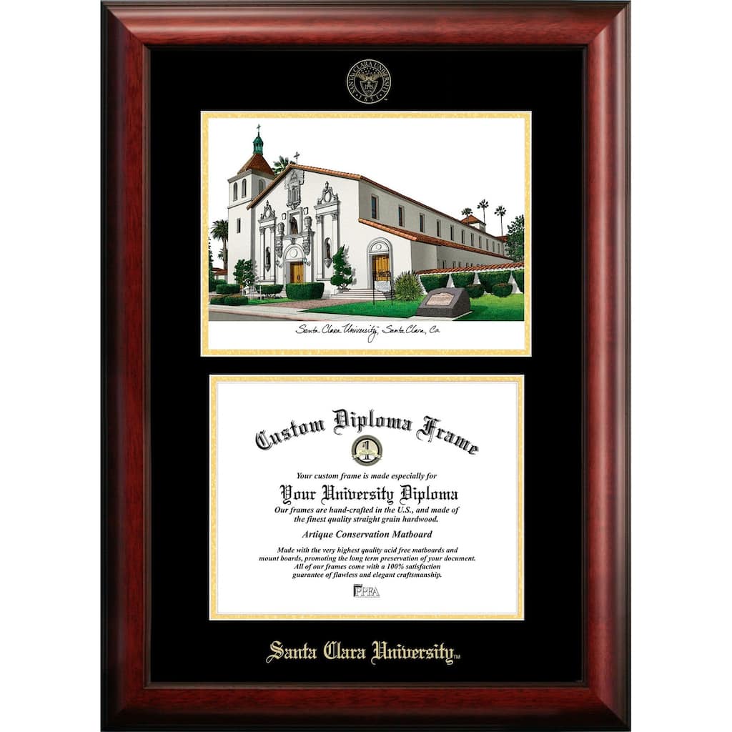 Santa Clara University 10w x 8h Gold Embossed Diploma Frame with Campus Images Lithograph