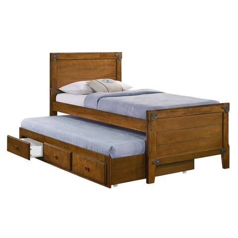 Wood Twin Captain's Bed with Trundle in Rustic Honey
