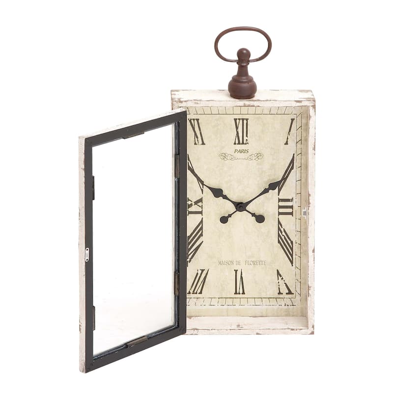 Wooden Pocket Watch Style Wall Clock with Hinged Door - White - Roche River Decor