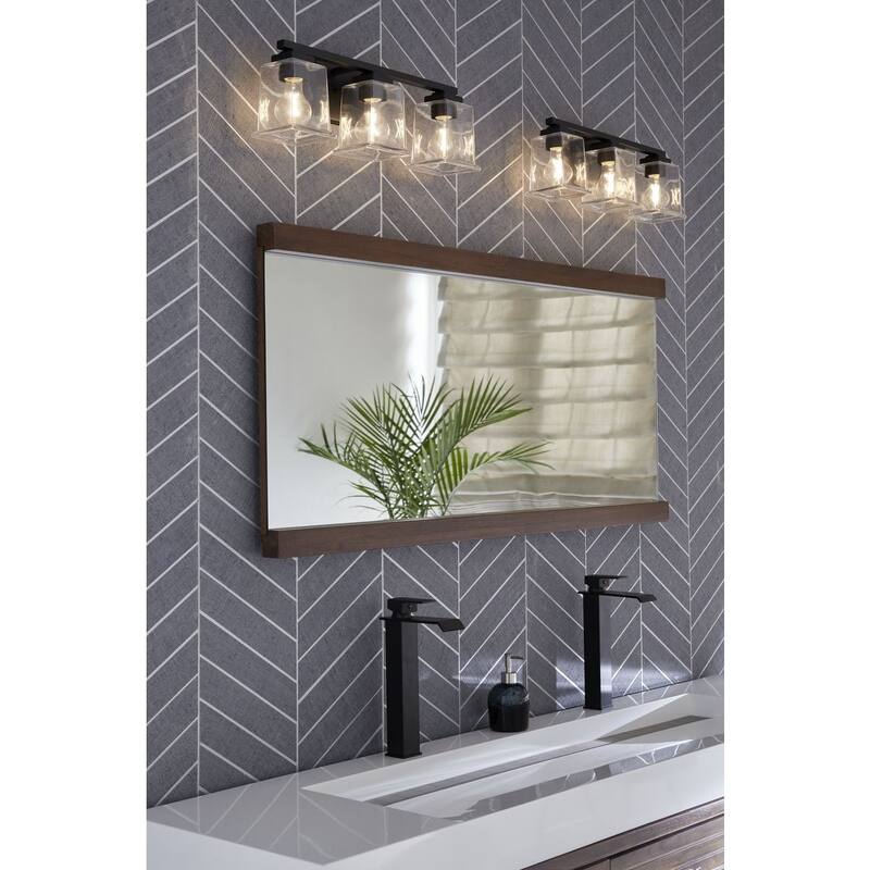 Gilmour Collection Three-Light Matte Black Clear Glass Vanity Light - 20.12 in x 5.5 in x 7 in
