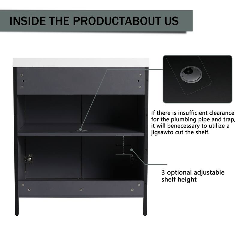 59-inch Double Sink Bathroom Vanity with Adjustable Shelves, Soft-Close Hinges, Resin Basin