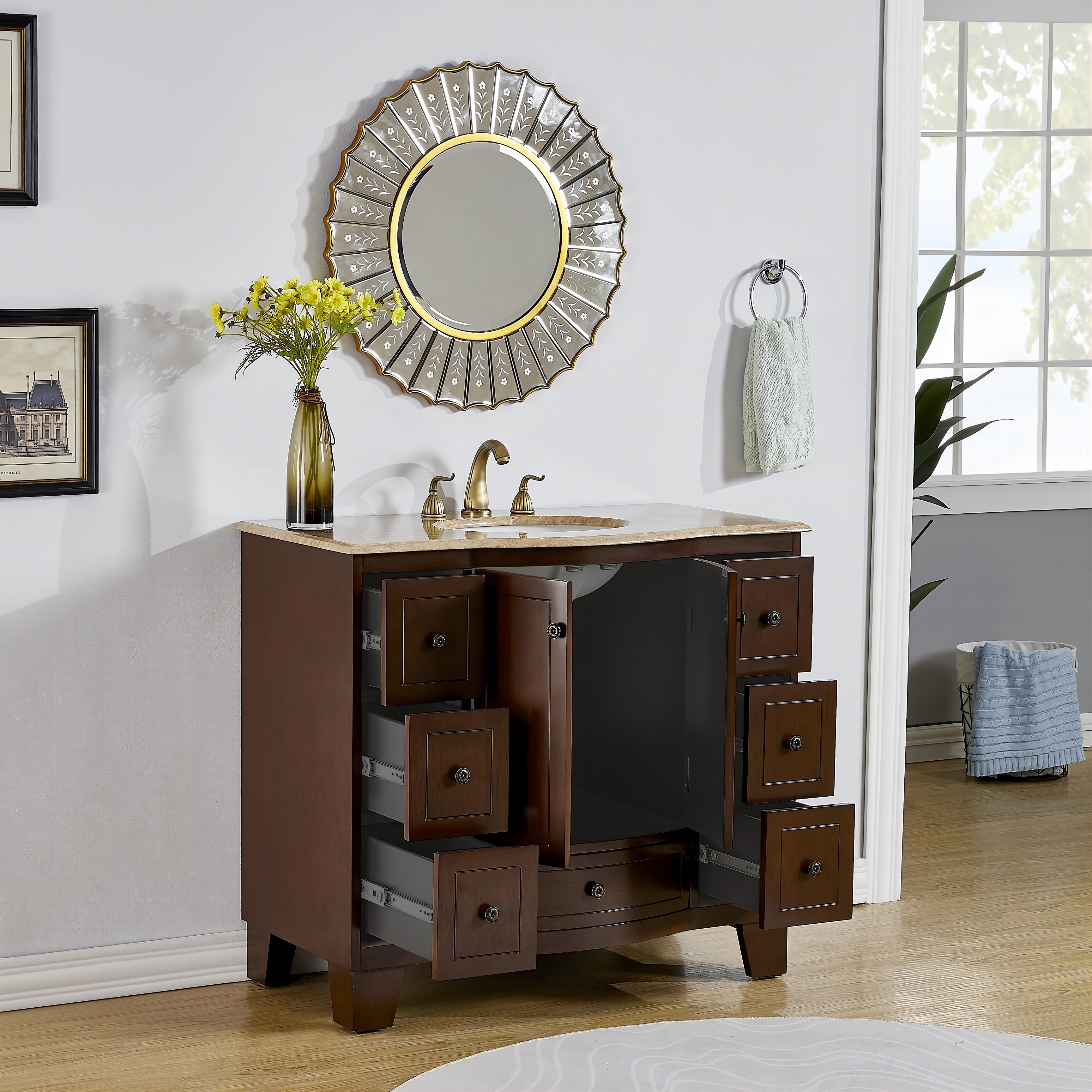 Stufurhome Alandra 40 Inches Dark Cherry Single Sink
