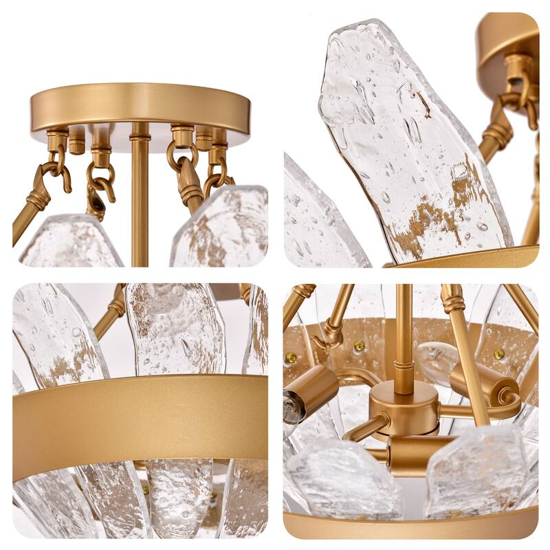 Daisy 3-Light 19.1" Modern Seeded Glass Panel Flush Mount Flush Mount