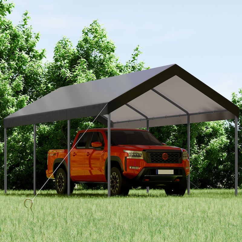 Futzca 10x20ft Heavy Duty Carport with UV Resistant Canopy - Grey