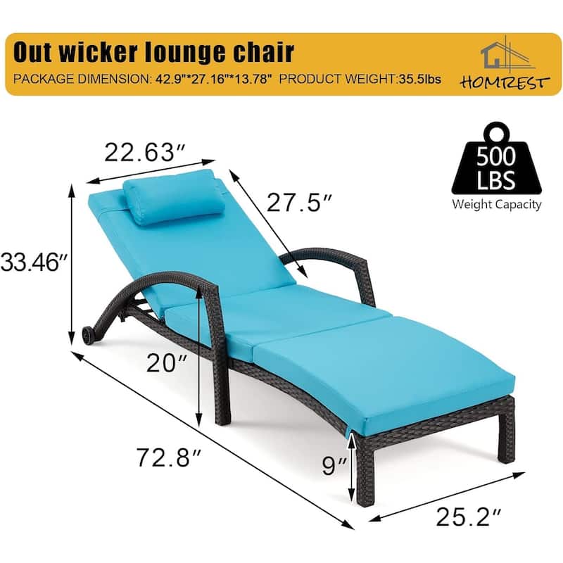 EROMMY Outdoor Patio Lounge Chair, Adjustable Recliner Outdoor Lounge Chairs, Multiple Colors Available