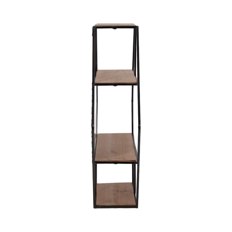 Metal 24" Hexagon Wall Shelf with Mirror, Brown 23.6"H - 26.8" x 5.9" x 23.6" - 27" x 6" x 24"