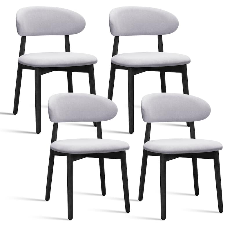 Cotton-Linen Fabric Upholstered Dining Chair with Black Solid Wood Legs, Armless Chair Set of 4 for Kitchen, Living - Blue