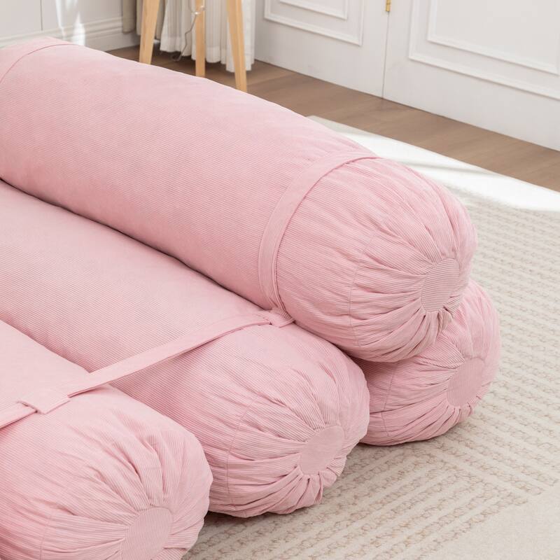 Versatile Lazy Sofa Corduroy Chaise Lounge Floor Couch Composed of 5 Cylindrical Pillows with Adjustable Straps