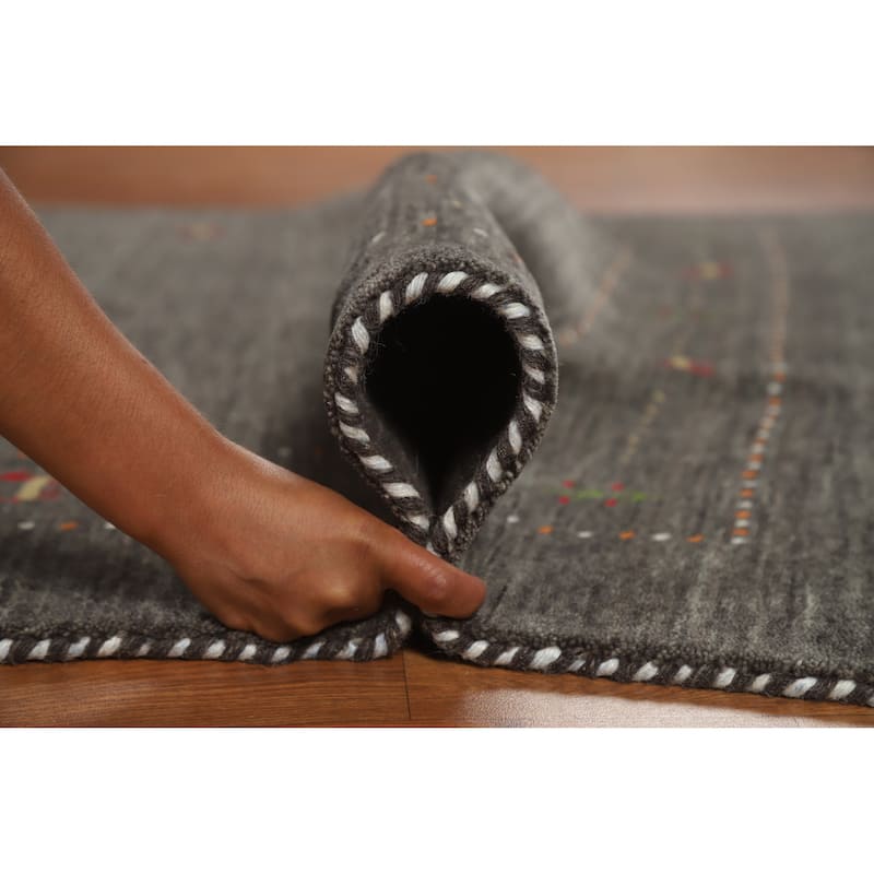Tribal Gabbeh Area Rug Hand-Knotted Grey Modern Wool Carpet - 5'1" x 7'8"
