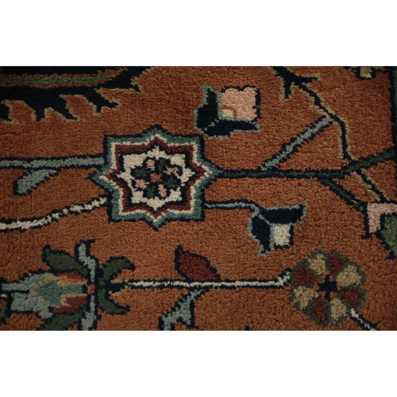 Hand Knotted Oriental 100% Wool Carpet Transitional All-Over Oranges & Rust Oushak Area Rug - 9' 10'' X 7' 11''