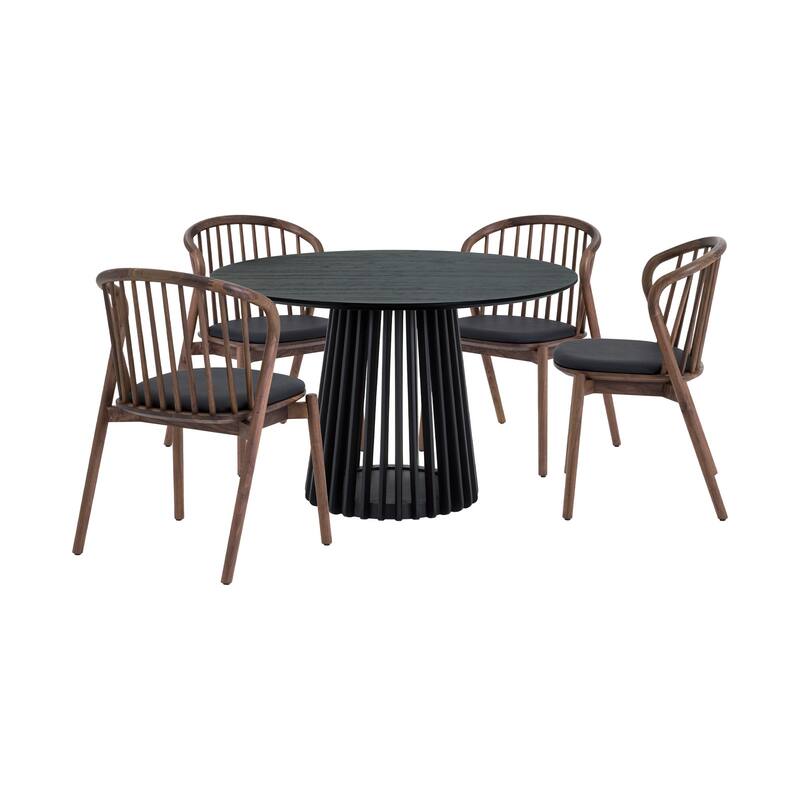 HomeRoots Five Piece Black Round Dining Set with Four Chairs