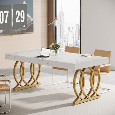 5FT Conference Table for 6, 63-Inch Modern Meeting Table for Office, White and Gold - 63" L x 31.5" W x 29.5" H