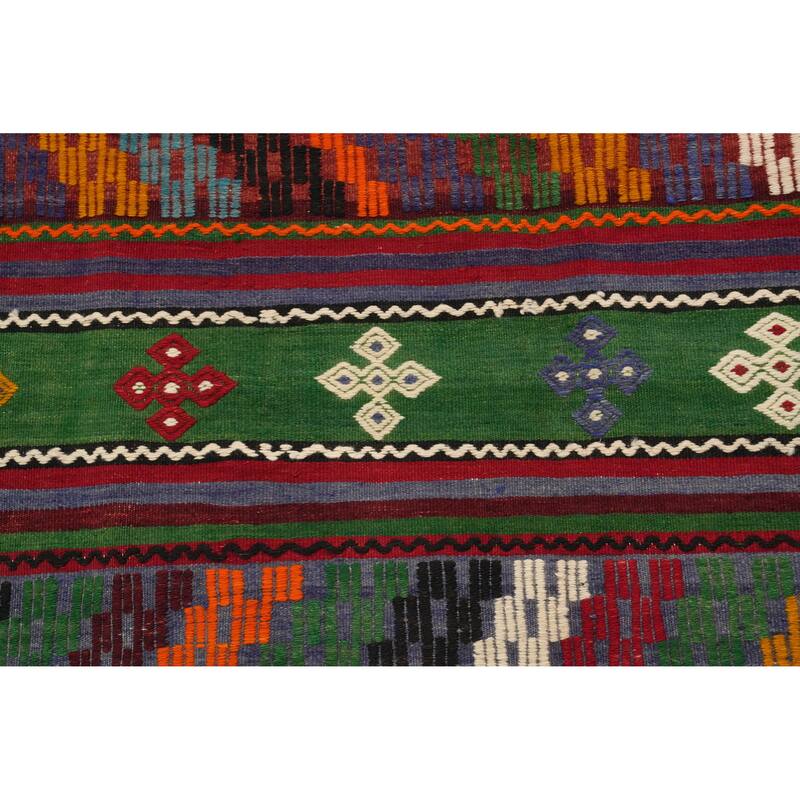 Hand Woven Oriental 100% Wool Carpet Southwestern Tribal Multi-Colored Kilim Area Rug - 9' 9'' X 5' 6''