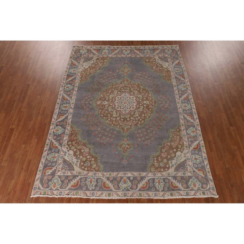 Over-Dyed Tabriz Persian Vintage Area Rug Hand-Knotted Wool Carpet - 8'1"x 10'8"