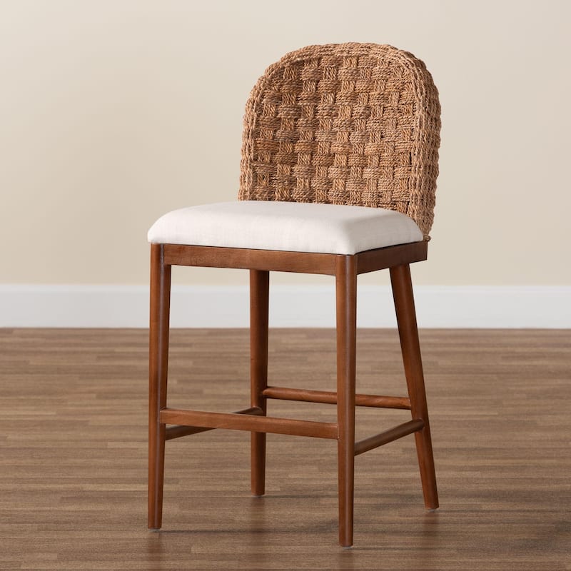 bali & pari Denver Modern Bohemian Walnut Brown Finished Acacia Wood and Seagrass Counter Stool