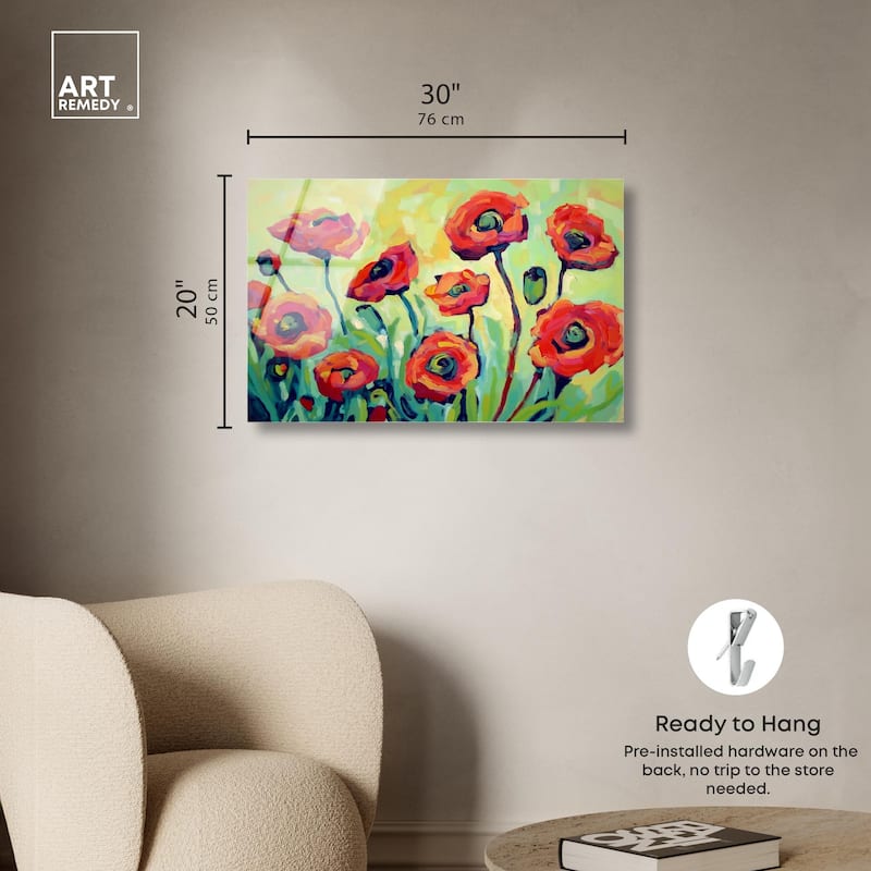 Red Poppy Field I Acrylic by Art Remedy, Ready to Hang