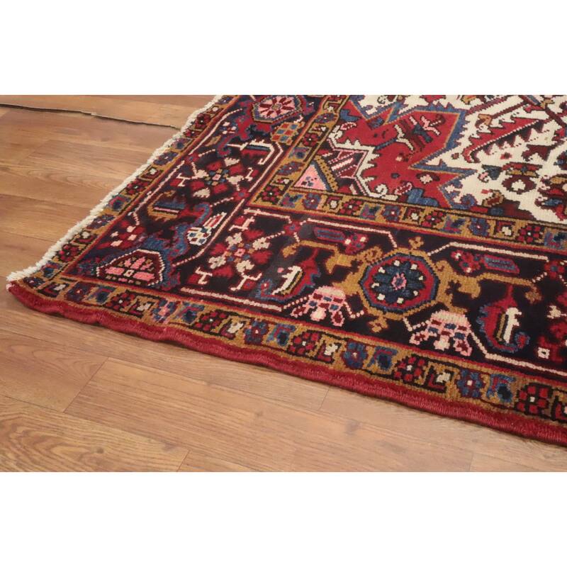 Hand Knotted Oriental 100% Wool Carpet Traditional Medallion Red Heriz Area Rug - 9' 4'' X 7' 0''