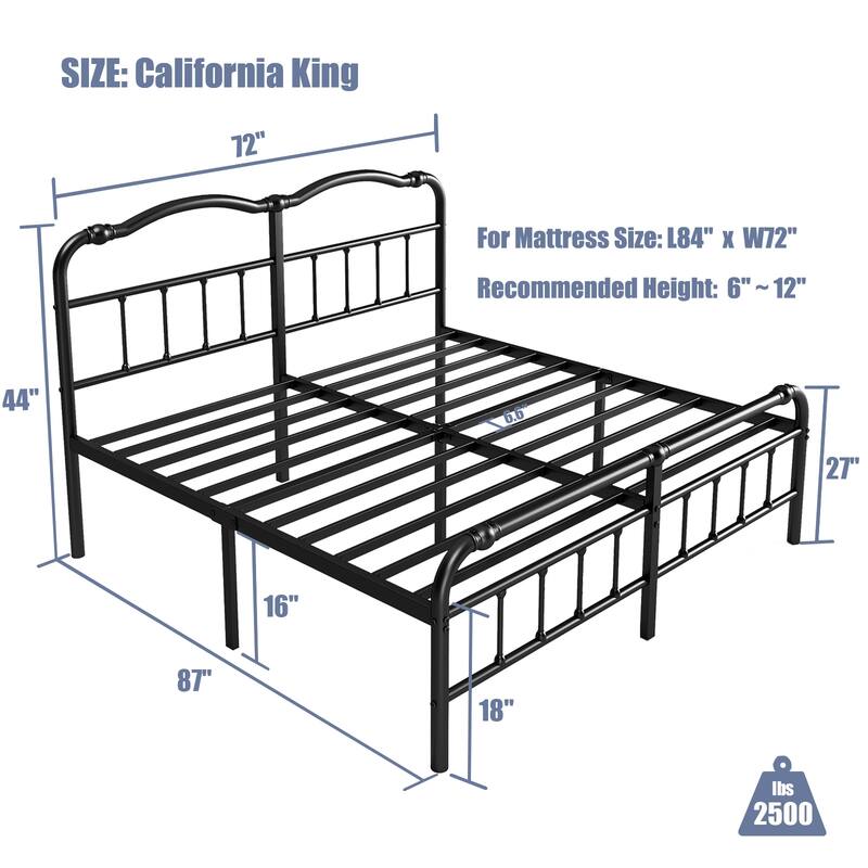 Heavy-duty Anti-Wobble 18 Inch Bed Frame With Wavy Art Headboard, Easy Assembly