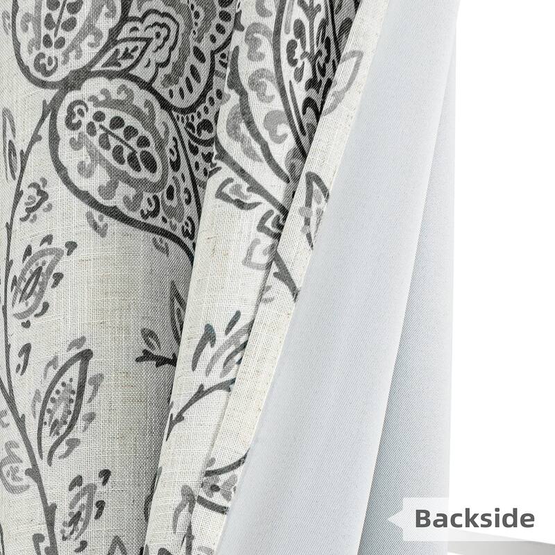 DriftAway Freda Jacobean Floral Linen Blend Lined Blackout Back Tabs Window Curtains