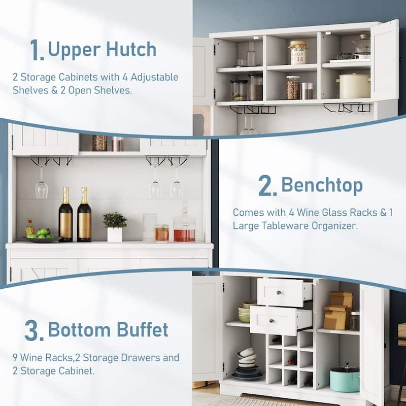 Coffee Bar Cabinet Kitchen Cabinet with Storage, Farmhouse Wine Cabinet with Drawers shelves and cabinets