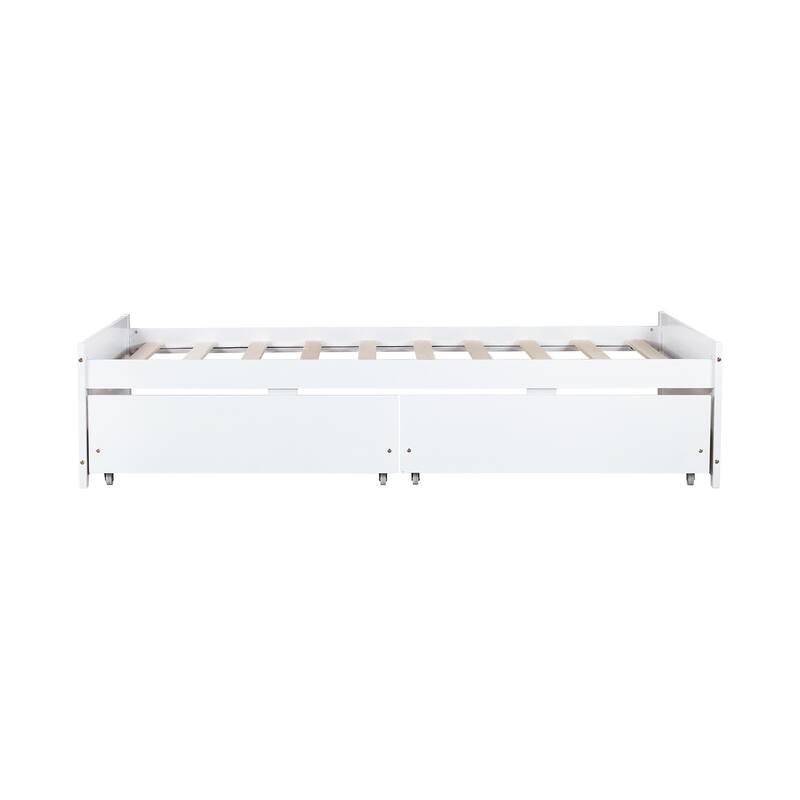 Solid Wood Twin Bed with 2 Drawers