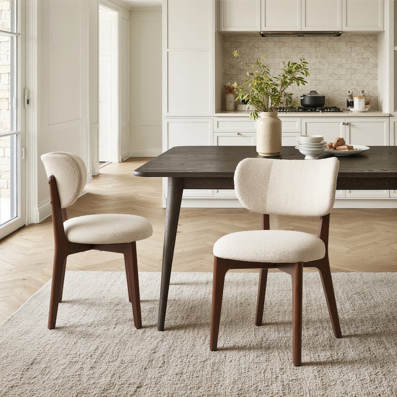 Art Leon Set of 2 Upholstered and Solid Wood Accent Dining Chair - Off White Boucle Fabric