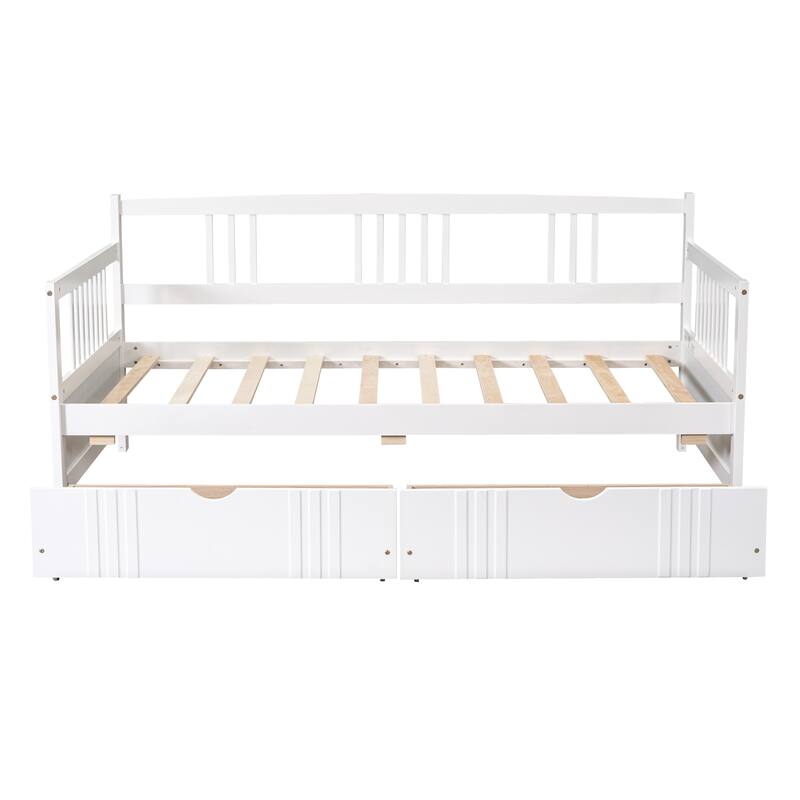 Twin Size Wood Daybed with Two Drawers, White - Space-Saving Modern Design