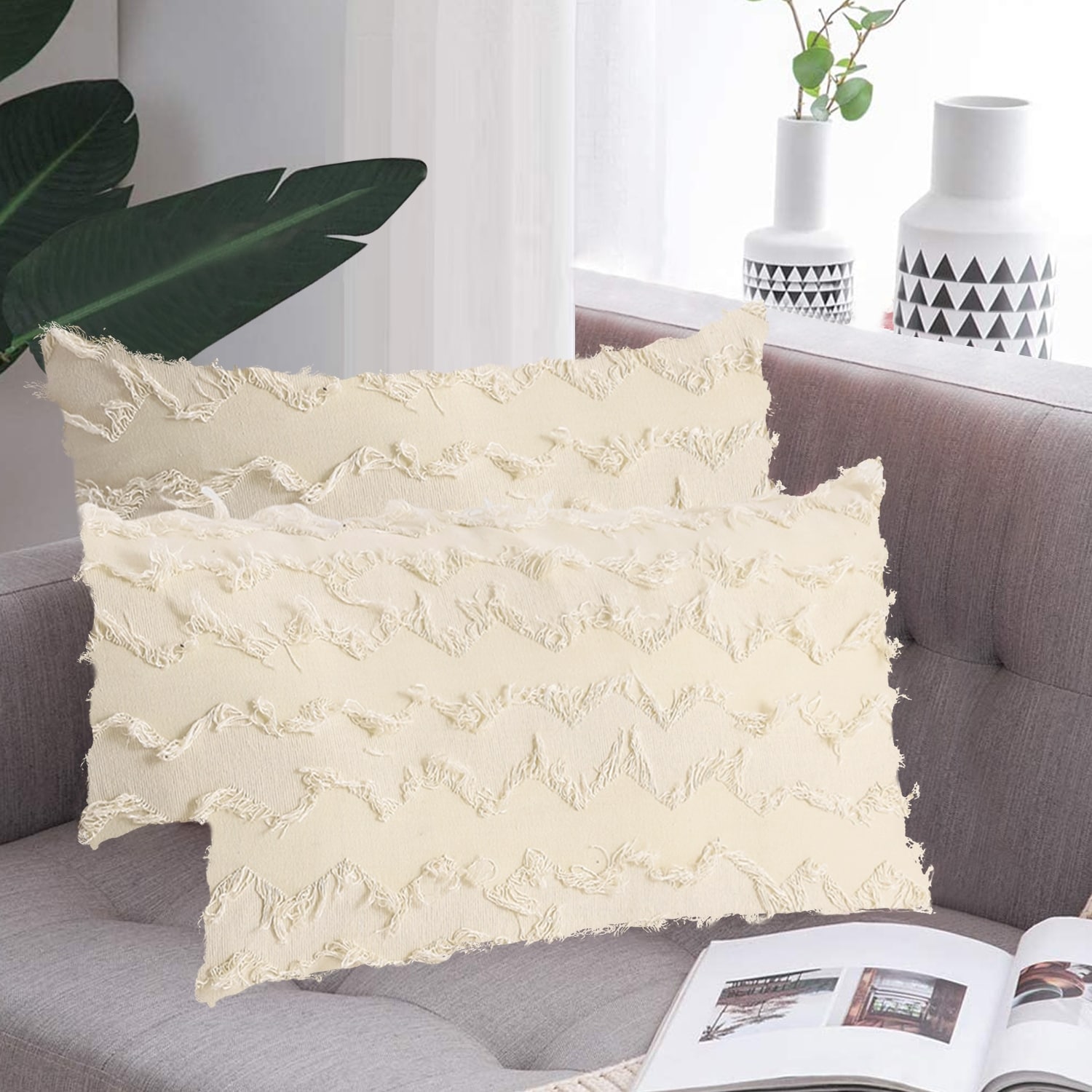 Adeco Set of 2 12"x 20" Throw Pillow Covers