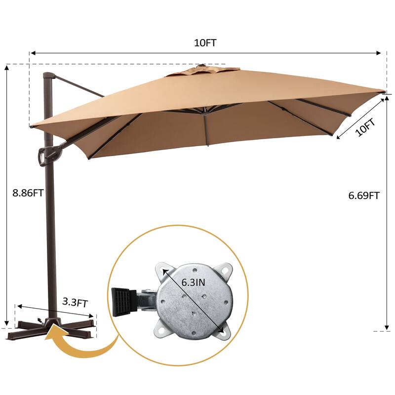 Pellebant 9 FT x 12 FT Outdoor Patio Cantilever Umbrella with Base Stand