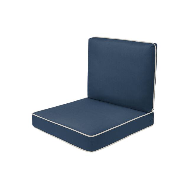 Haven Way Universal Outdoor Deep Seat Lounge Chair Cushion Set - 23x26 - Denim w/ Linen Piping