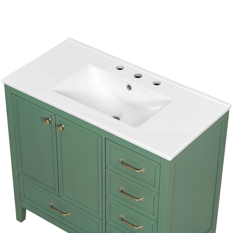 36" Bathroom Vanity with Sink, Bathroom Cabinet with Soft-Closing Door, 4 Drawers of Different Sizes, Solid Wood Frame and Leg