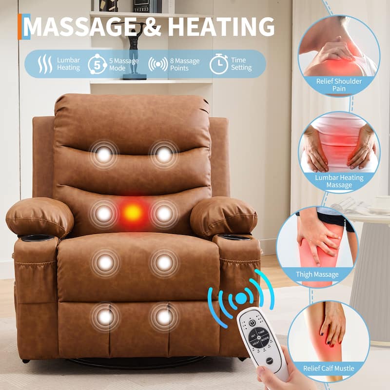 Swivel Rocker Recliner Chair with Massage and Heat, Oversized Reclining Sofa