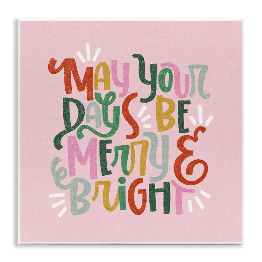 Stupell Pastel Merry & Bright Phrase Wall Plaque Art Design By Sarah Hickman