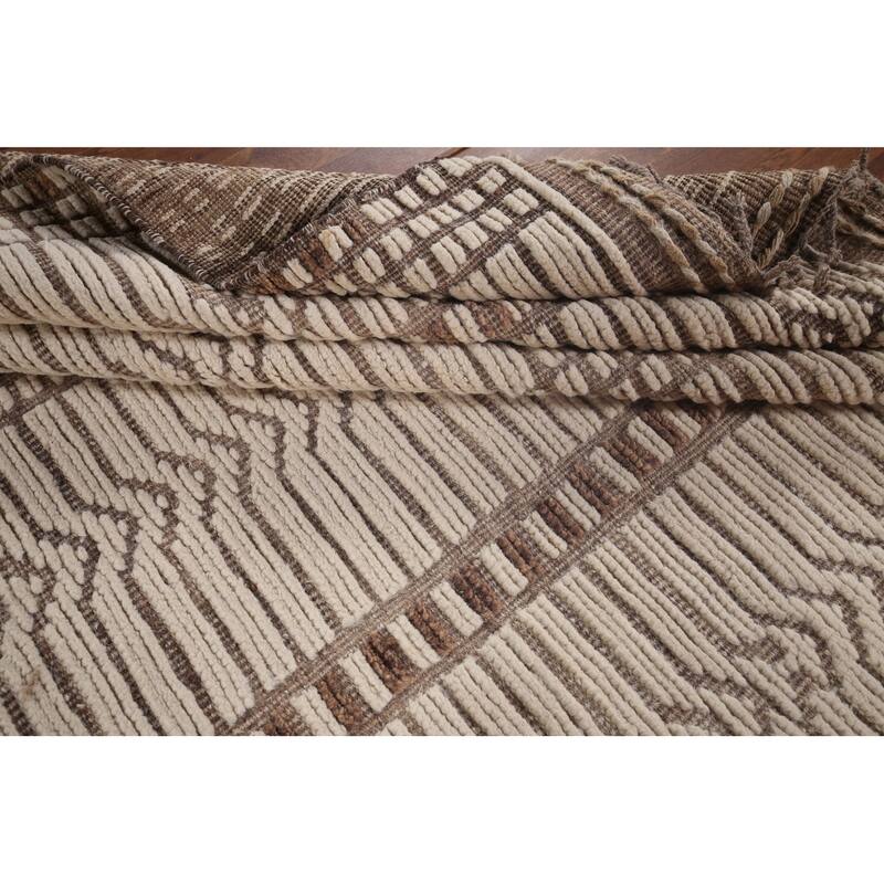 Earth Tone Moroccan Oriental Area Rug Handmade Stripe Wool Carpet - 7'11"x 10'5"