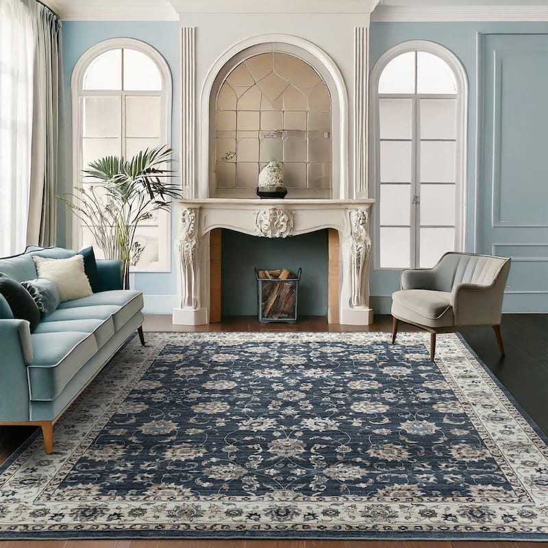 Glitzhome Traditional Distressed Floral Boho Printed Oriental Area Rugs