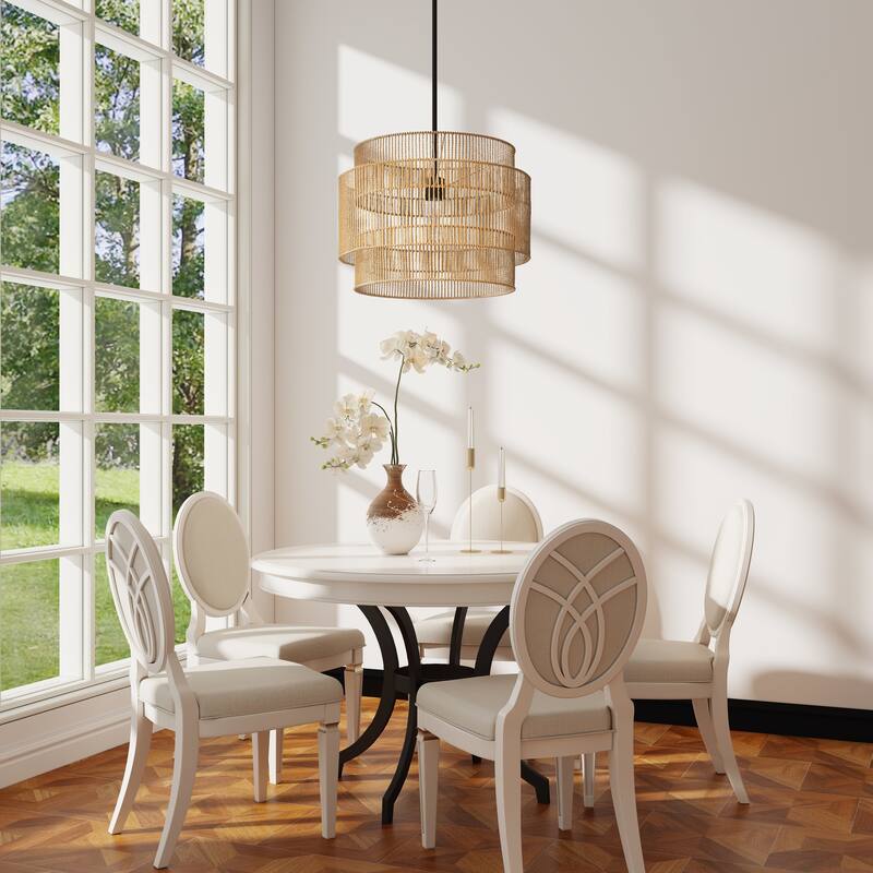 1-Light Rattan Rope Dome Pendant Light Fixture