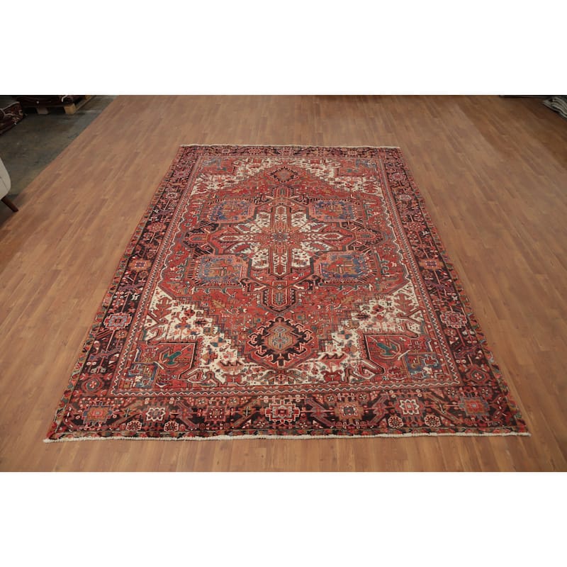 Hand Knotted Oriental 100% Wool Carpet Traditional Medallion Red Heriz Area Rug - 11' 0'' X 8' 0''