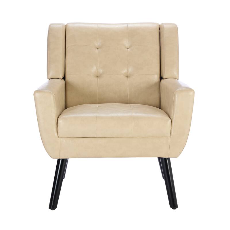 PU Ergonomic Accent Chair with Curved Back and Black Wood Legs, 250lb Capacity