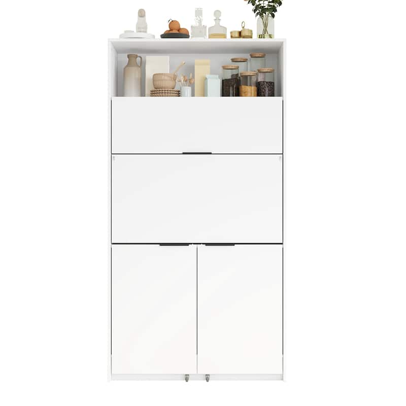 69" Kitchen Pantry Buffet with Hutch, Foldable Workstation & Power Outlet