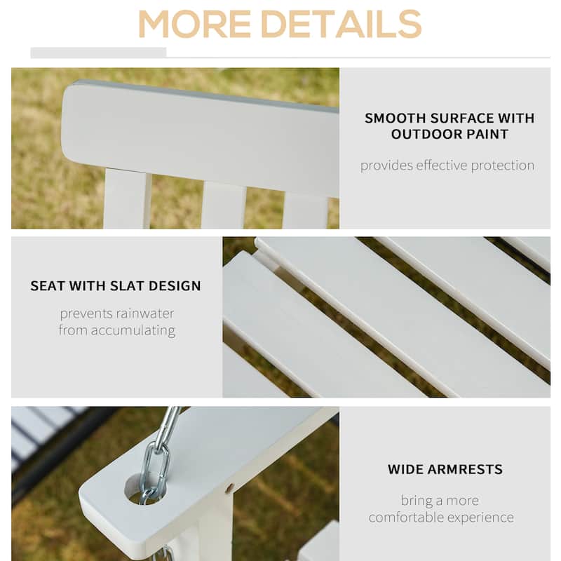 Outsunny 2-Seater Outdoor Patio Porch Swing Chair Seat with Slatted Build, Hanging Chains, Fir Wooden Design, White