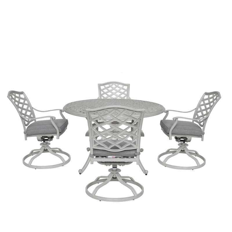 Torino Aluminum 5 Piece Round Dining Set with 4 Swivel Rockers