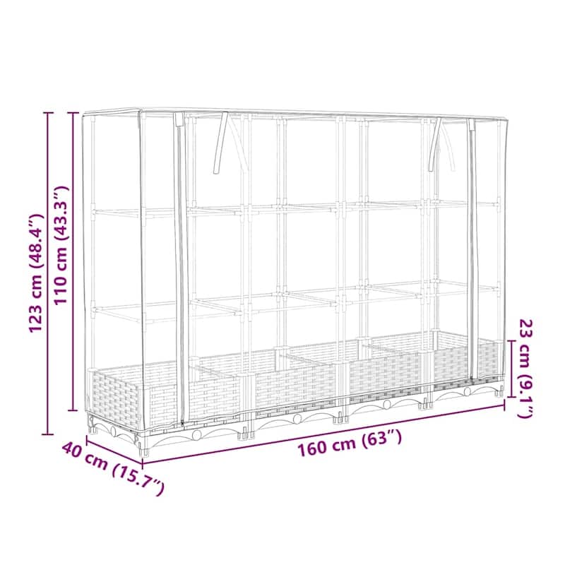 vidaXL Raised Bed Black, Green Polypropylene, Polyethylene, Iron Large - 15.7 x 63.0 x 48.4