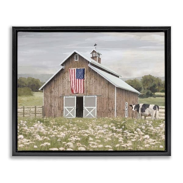 slide 2 of 28, Stupell Patriotic Barn & Cow Framed Floater Canvas Wall Art Design By Amber Sterling 21 x 17 - Black
