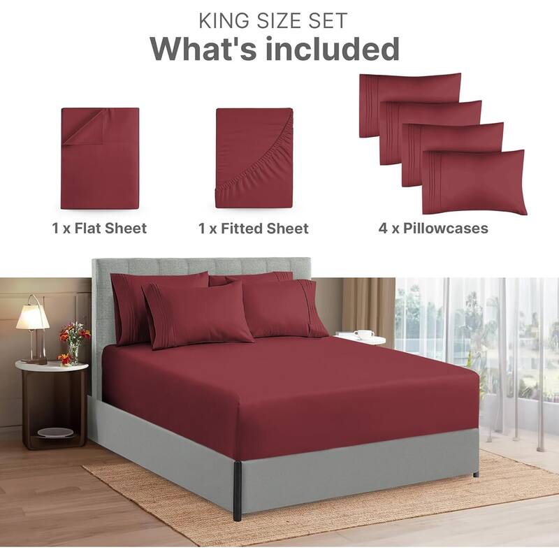 CGK Linens 6 Piece Extra Deep Pocket Microfiber Hotel Luxury Bed Sheets Set