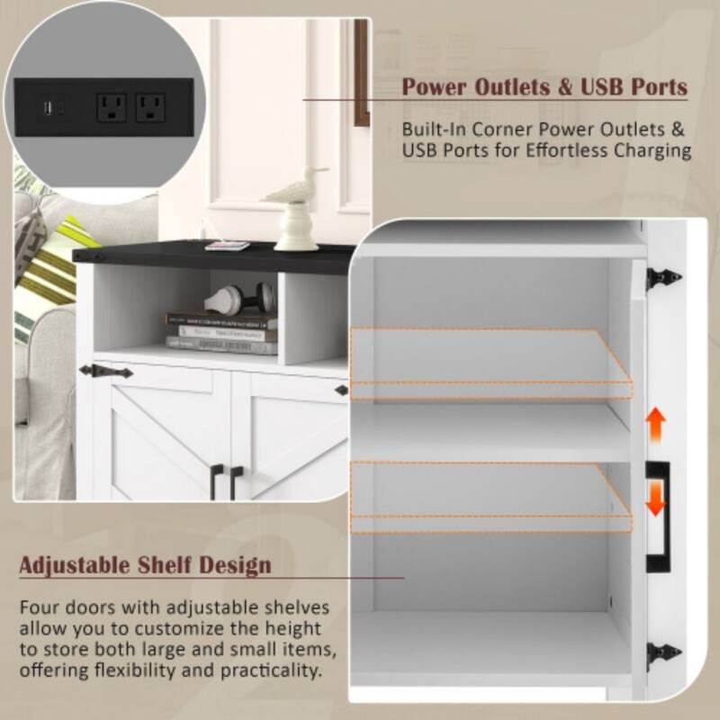 59 Inch Modern 4-Door Sideboard with Power Outlets and USB Ports, Buffet Cabinet with Adjustable Shelves