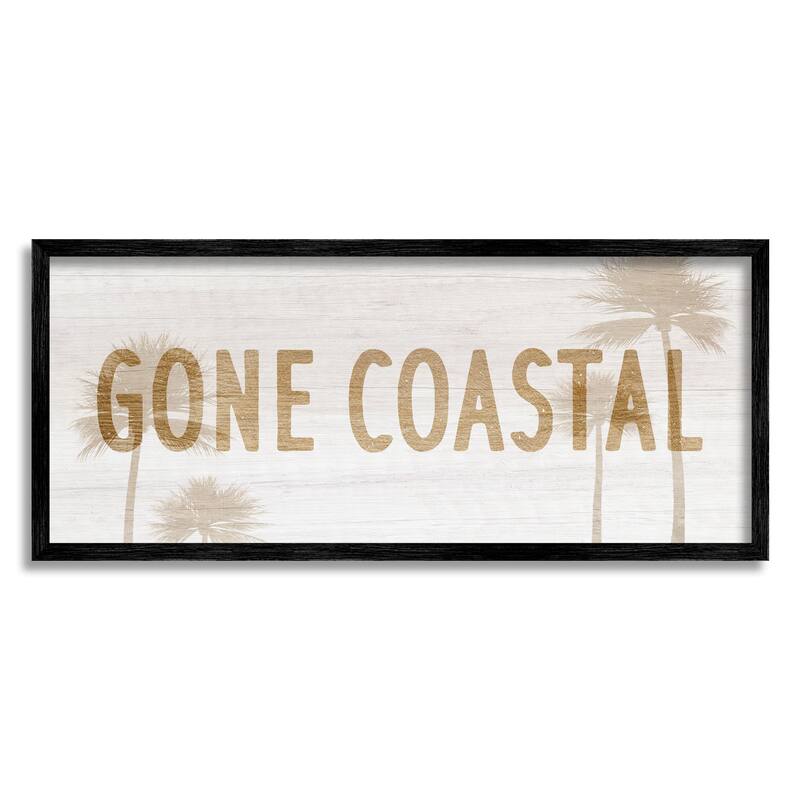 Stupell Gone Coastal Beach Pun Funny Tropical Palm Trees Framed Wall Art - Yellow