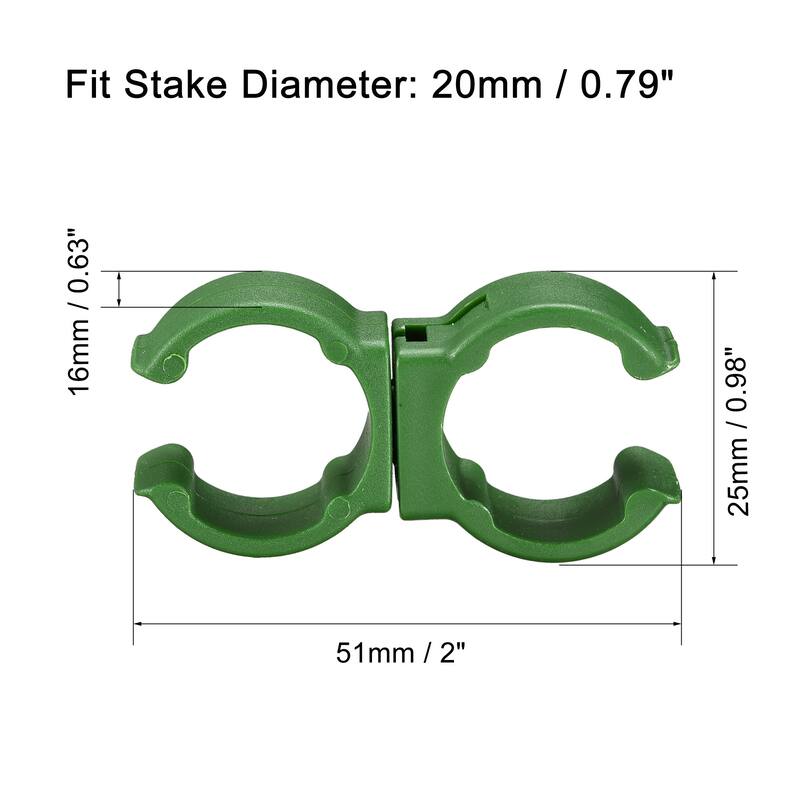 PP Plastic Gardening Universal Clip for 20mm Dia Plant Stakes 12pcs - Green