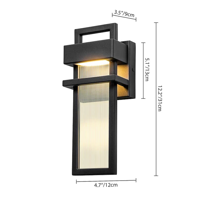 Modern 12 in. LED Waterproof Outdoor/ Indoor Wall Light with Acrylic - 5.12"W x 3.54"D x 12.20"H