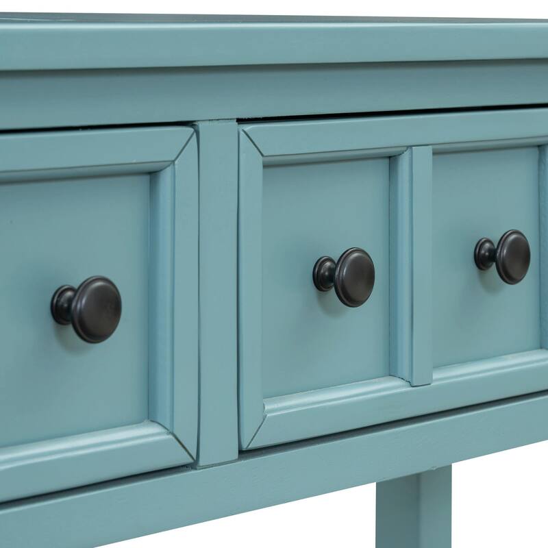 60" Rustic Entryway Console Table with Two Drawers and Bottom Shelf