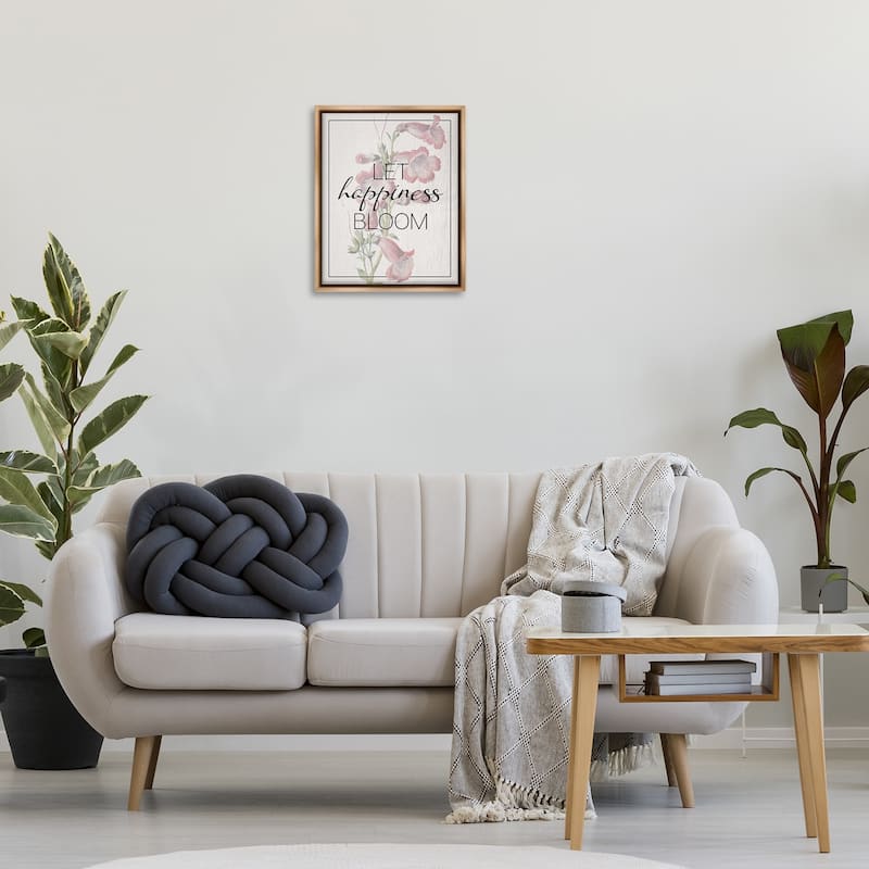 Stupell Vintage Let Happiness Bloom Framed Floater Canvas Wall Art Design By Lil' Rue